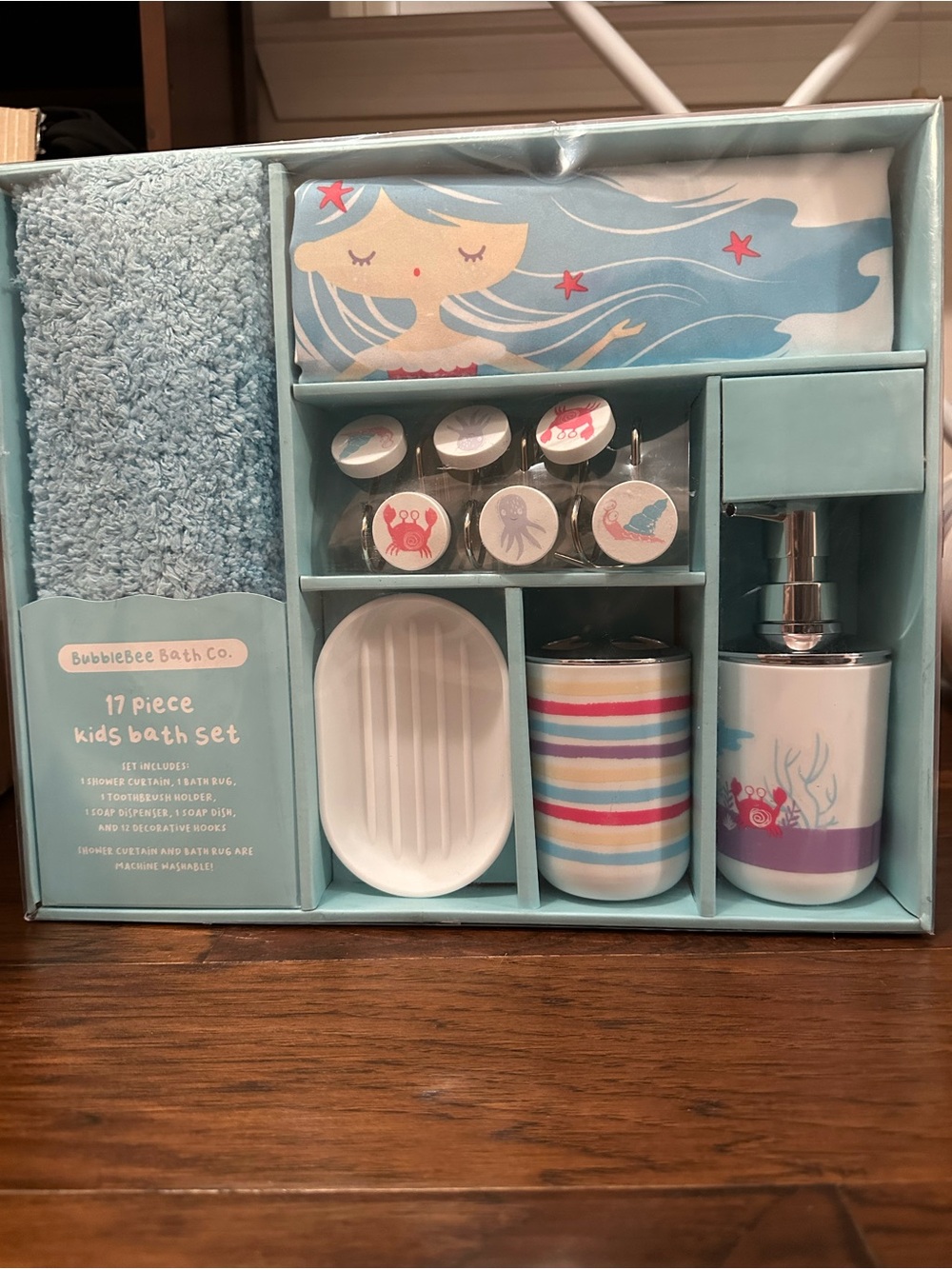 BubbleBee Bath Co. 17 Piece Kids Bath Set Mermaid Print - Pink & Blue NWT